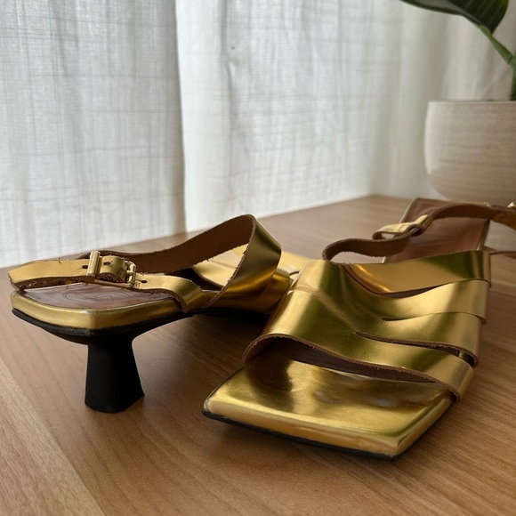 Ganni gold leather kitten heel sandals - size 40 / US 9 - Picture 6 of 8